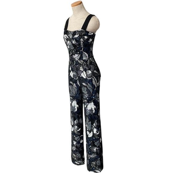 Dress the Population Andy Black White Sequin Jumpsuit Pantsuit XS 2